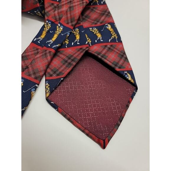 HATHAWAY GOLF Vintage Golfer Tie 100% Silk Red And Blue Plaid Made In USA - Picture 4 of 8